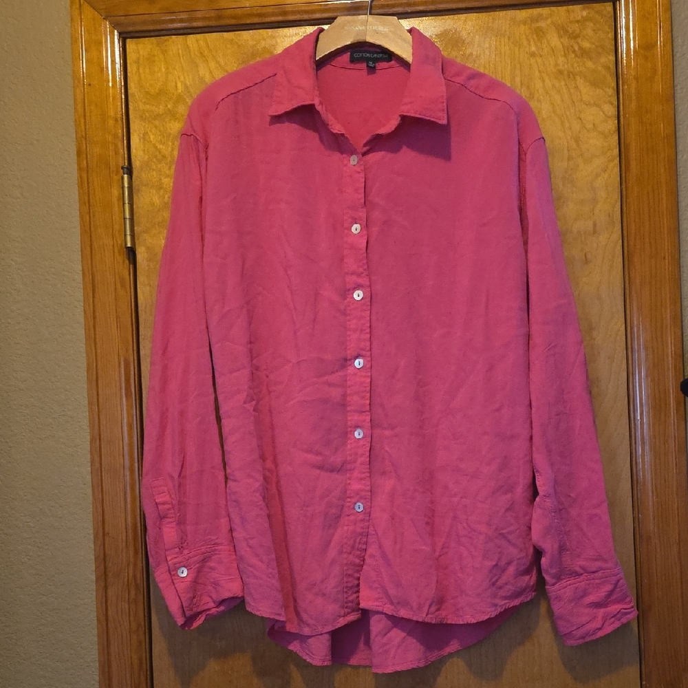 Cotton Candy Vibrant Pink Long Sleeve Button Up Blouse